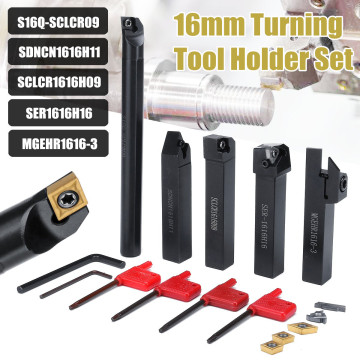 Professional 5Pcs 16MM Shank Lathe Boring Bar Turning Tool Holder Set + Inserts Blade +Wrench hand tools