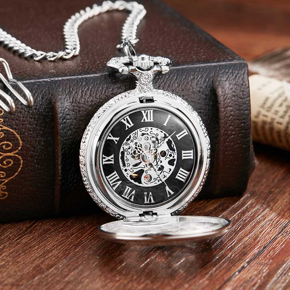 Cross Christian Mechanical Pocket Watch Doctor Men Women Sliver Clock Hand Wind Roman Numerals Dr. Flower Engraved Nurse Watches