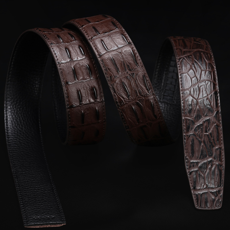 (No Buckle, Only Belt) Fashion High Quality Leather & PU Belts, Crocodile Bone Striped Pattern, Men's Belts Luxury