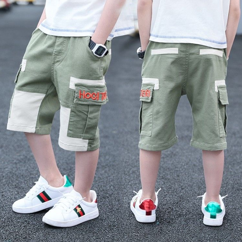EACHIN Boys Shorts Kids Boys Shorts Summer Teenagers Boys Elastic Waist Cargo Shorts Khaki Army Green Color Child Short Pants