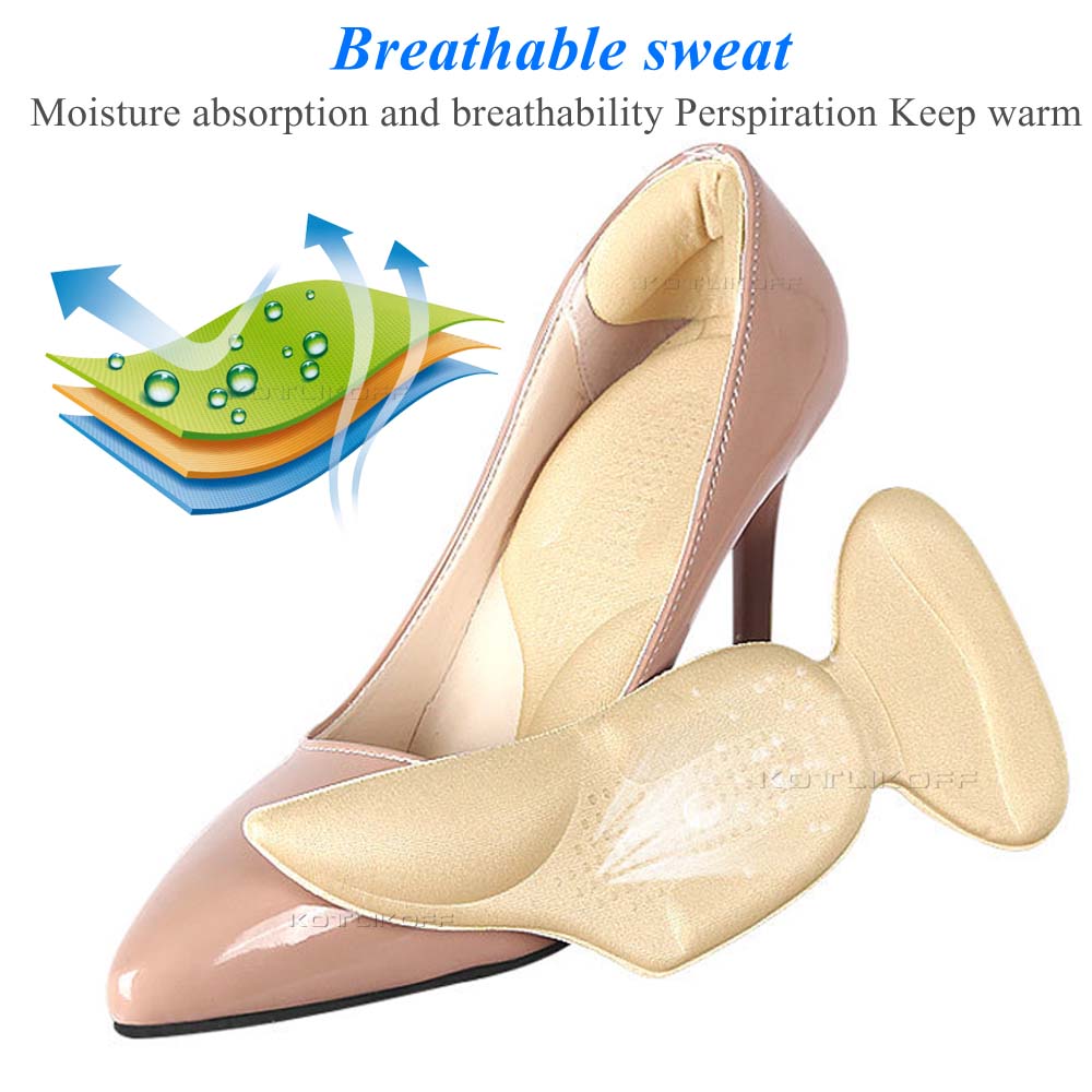 KOTLIKOFF 2 Pair Insole Pad Inserts Arch Support Flat Feet Cushion Heel Soft Back Breathable Relieve Pressure For High Heel Shoe