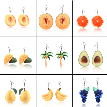 2020 Fashion avocado earrings new coconut tree earrings summer ornaments small fresh acrylic fruit earrings