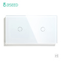 Bseed 2 Gang Touch Switch 157mm 1 Way 2 Way Light Switch White Black Golden Crystal Class Panel Switch Waterproof Switch