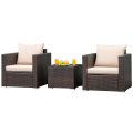 3PCS Patio Rattan Furniture Set Conversation Wicker Sofa Set w/Cushion Garden HW66531+