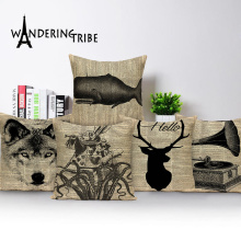 Animal throw pillow black home sofa outdoor cushions custom High Quality linen throw pillows Wolf pillowcase decorative cushion