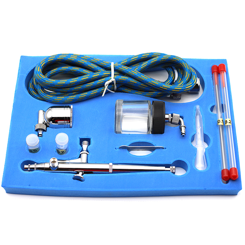 Portable Dual Action Airbrush Air Compressor Kit 0.2mm 0.3mm 0.5mm Needles & Nozzles Craft Cake Paint Art Spray Gun Set