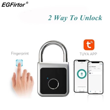 Fingerprint Padlock Tuya APP Bluetooth Waterproof Smart Lock USB Rechargeable Security Keyless Lock for School Locker Gym