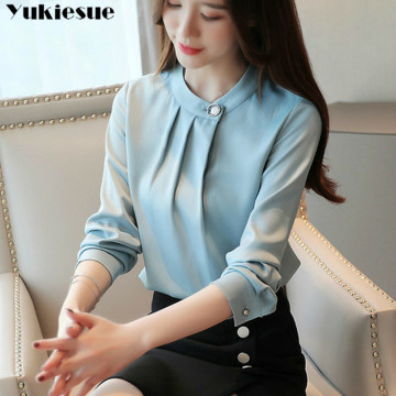 fashion womens tops and blouses stand collar office blouse women chiffon blouse shirt female long sleeve women shirts blusas