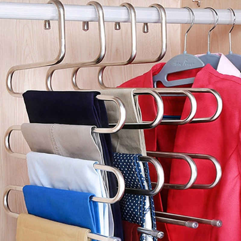 5 layers S Shape Clothes Hangers Pants Storage Hangers Cloth Rack Multilayer Storage Closet Organizer 1PC