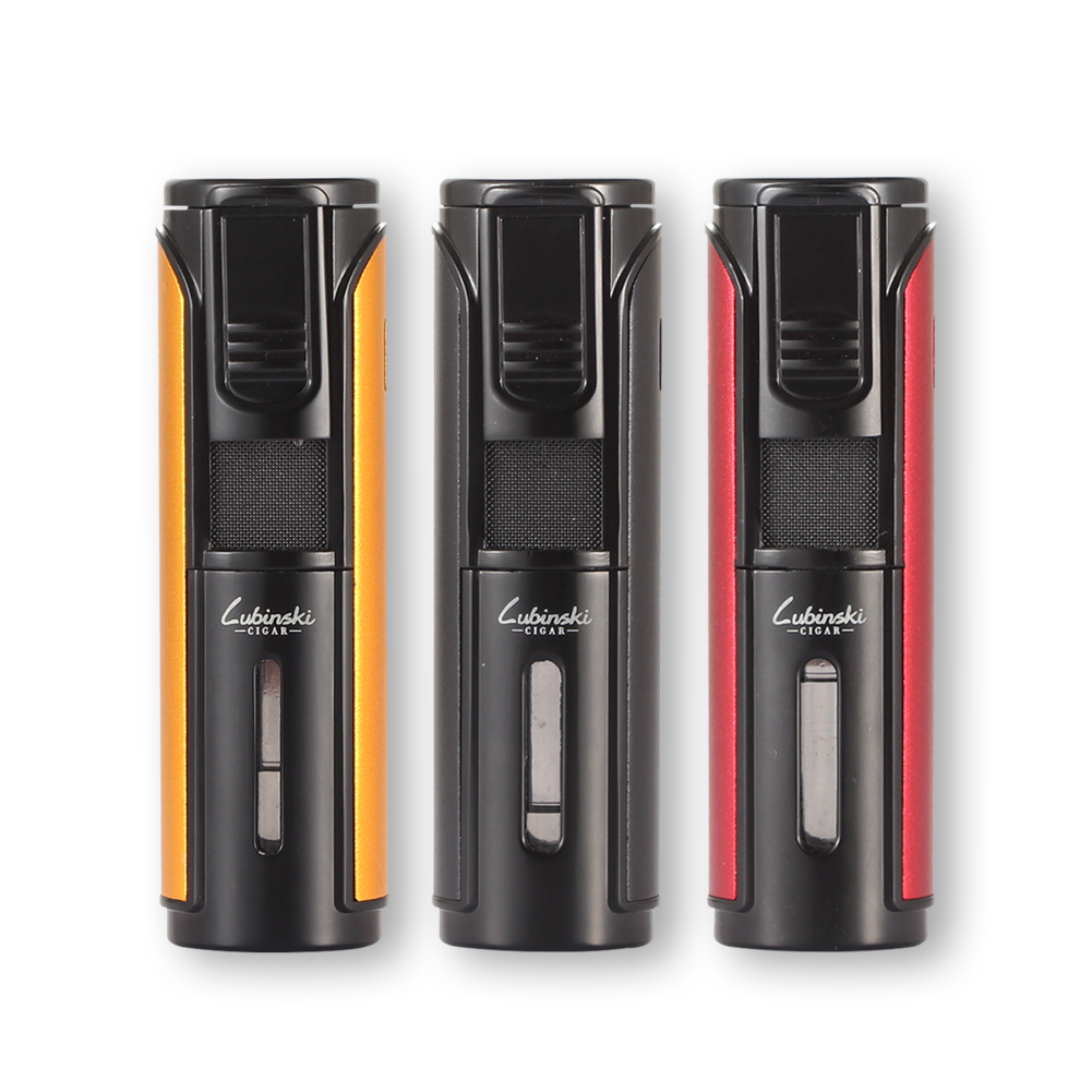 Lubinski Butane Gas Cigar Lighter Refillable Windproof Stripe Shape Lighter Portable 5 Flame Jet Torch Cigarette Lighters