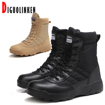 Fashion Military Boots Mens Leather Tactical Desert Army Combat Boots Militares Winter Men Hiking Shoes Working Safty Plus Size
