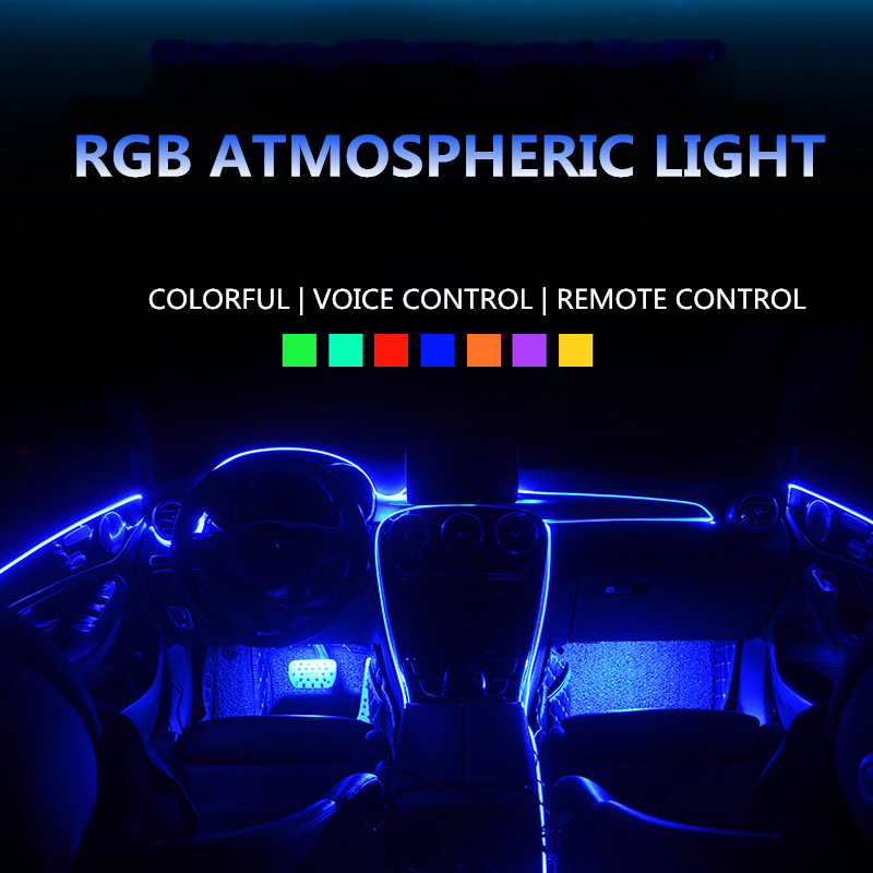 Universal 10 in 1 RGB LED with 8M Car Interior Decor Fiber Optical Strip Light by App Control 12V Decorative Atmosphere Lamps