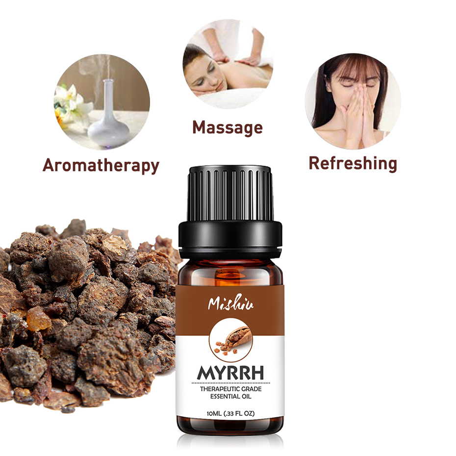 Mishiu Essential Oil Aromatherapy Massage Oil Frankincense Myrrh Cypress Clove Vetiver Thyme Basil Camphor Oil Home Air Care10ML