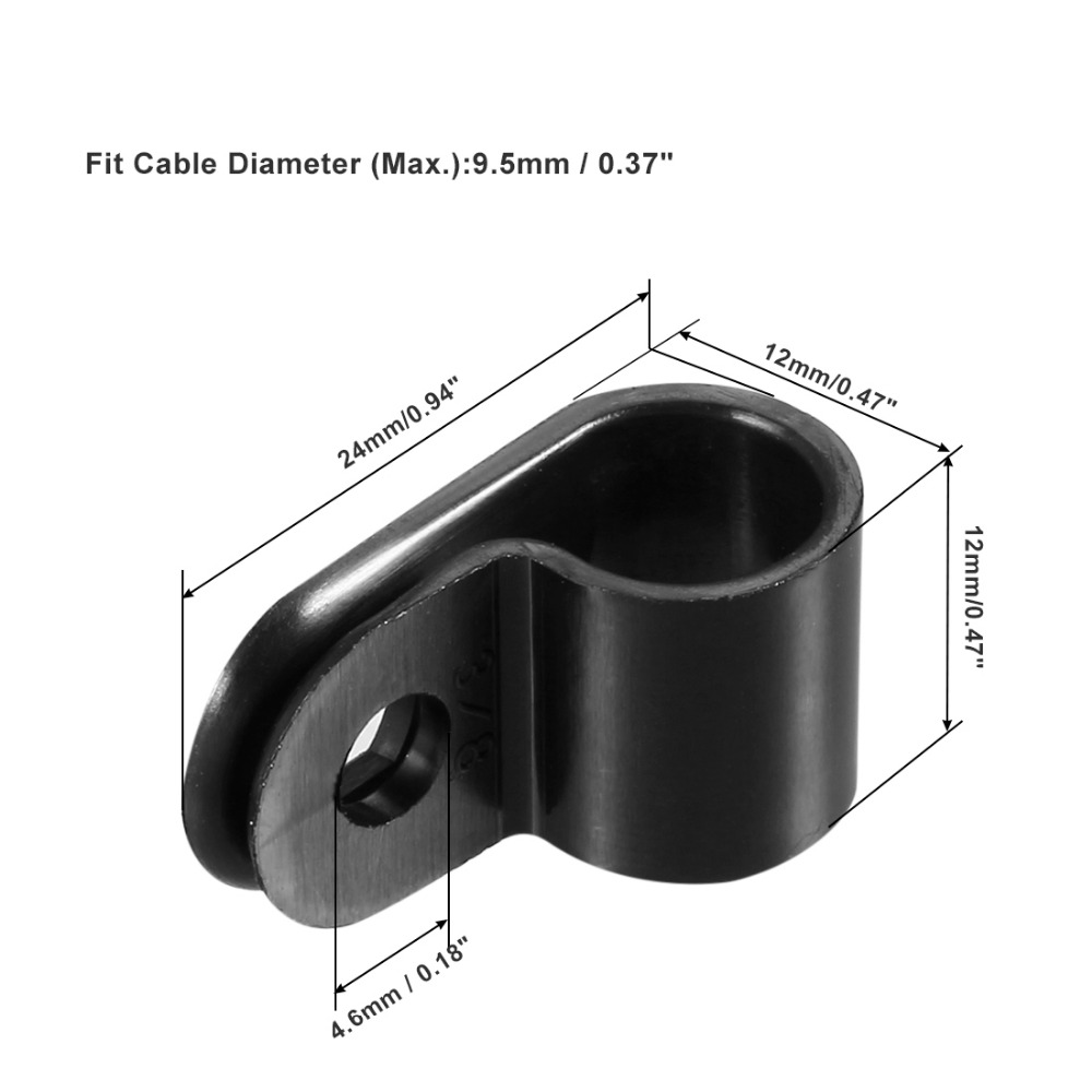Uxcell Cable Diameter 9.5/15/15.8/19.4mm Nylon R-type Cable Clamp Organizer Cord Clips for Wire Management White/Black 50Pcs