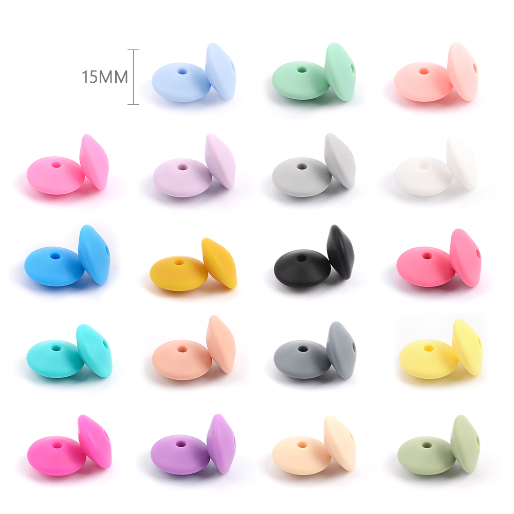 10pcs/lot Silicone lentil Beads 15mm Teething Necklace Baby Teething Toy Silicone BPA Free DIY Charms Newborn Nursing Accessory