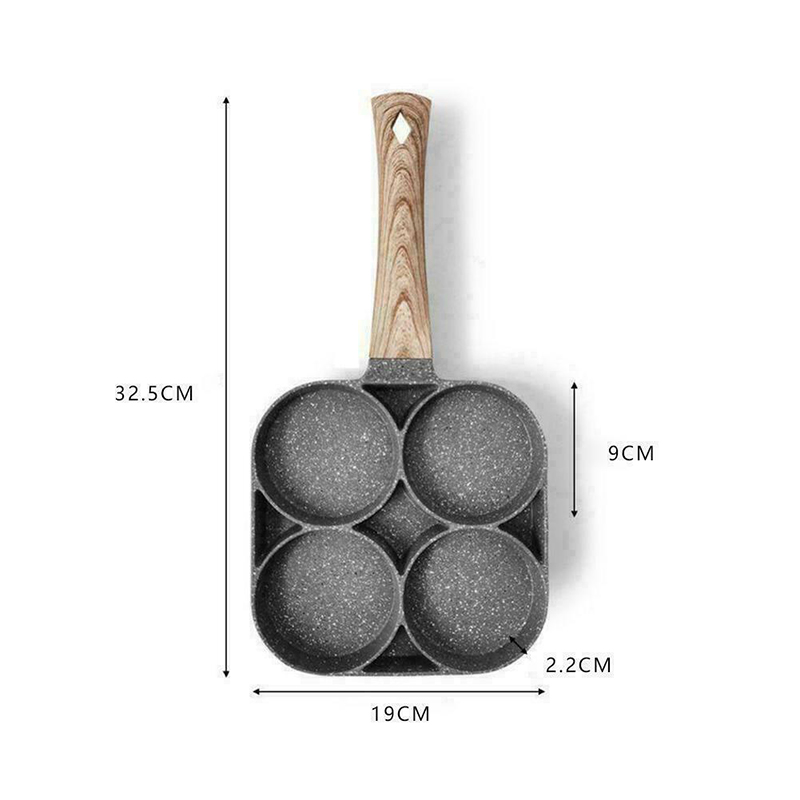 New 4 Hole Omelet Pan For Burger Egg Ham Pancake Maker Wooden Handle Frying Pan Hot Breakfast Grill Wok Cooking Pot Dropshipping