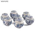 Blue and white porcelain travel portable tea seal with lid coffee bean candy biscuit collection storage tank kitchen storage
