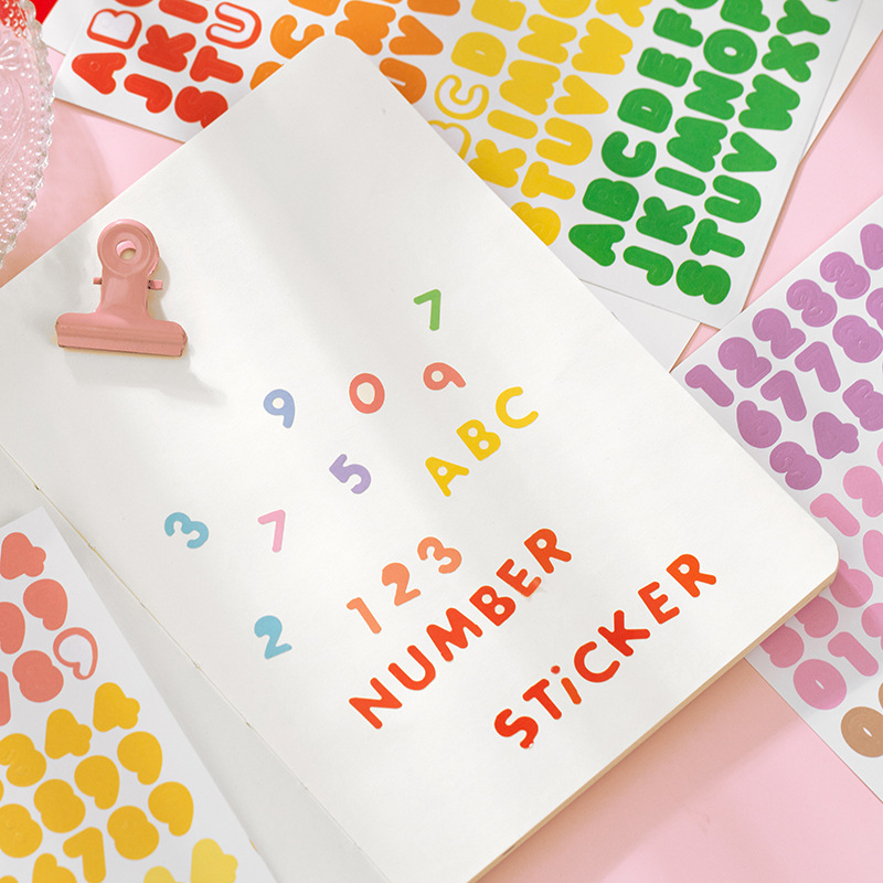Ins Rainbow Colour Alphanumeric Label Sticker 2 Sheets Notebook Stationery Album Diy Creative Decorative Stickers Scrapbooking