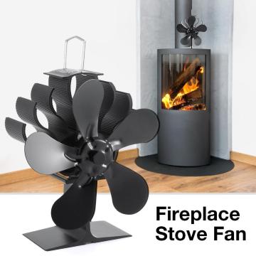 Black Stove Fan Fireplace Fan Heat Powered Komin Wood Burner 5 Blades Eco Fan Friendly Quiet Home Efficient Heat Distribution