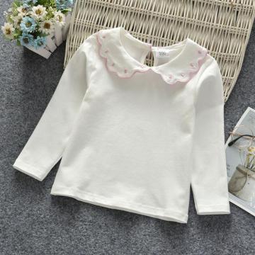 Girls T-Shirts White Long Sleeve Cotton T Shirt Baby Toddler Girl Blouse Shirts Peter Pan Collar Kids Tops Tee Children Clothes