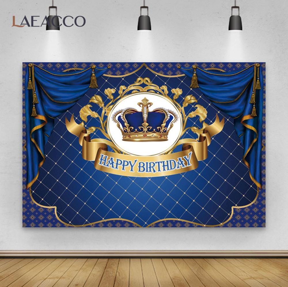 Laeacco Crown Blue Curtain Wall Birthday Party Baby Shower Customize Photography Backdrop Photographic Background Photo Studio