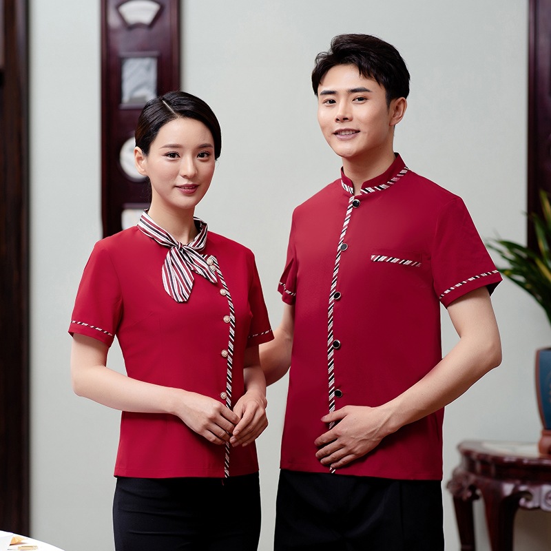 Waiter's Workwear Men Women's Chinese Restaurant Hotel Uniform Coat Fast Food Hot Pot Shop Plus Size Short Sleeve Overalls H2157