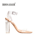 2018 Newest Women Pumps Shoes Celebrity Wearing Simple Style PVC Clear Transparent Strappy Buckle Sandals High Heels Shoes Woman