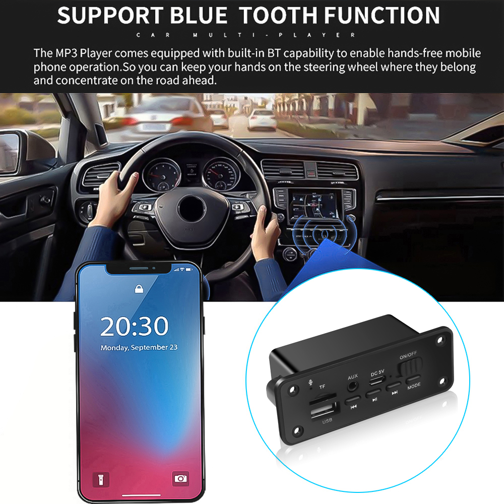 MP3 Player DC 5V Bluetooth MP3 WMA Decoder Board Audio Module USB TF Radio Wireless FM Receiver 2 X 3W Amplifier For Car