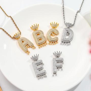 Iced out Hip Hop Trend Necklace Pendant 26 English Letter Crown Pendant Jewelry Lady Men`s Jewelry Copper Rope Chain Gift
