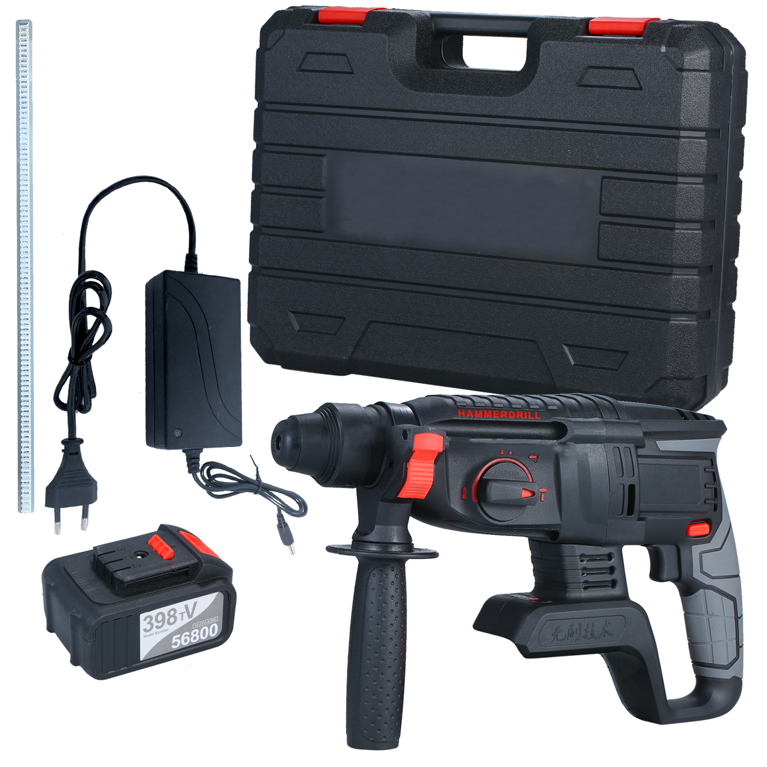21V Brushless Heavy Duty Hammer Drill SDS-plus Adjustabl Grip Handle 980 RPM Cordless Drill Demolition Kit Power Tools
