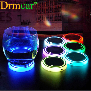 2X Car LED Cup Holder Automotive Interior Dome Lamp USB Drink Holder Anti Slip Mat Product Bulb Multi Colorful Atmosphere Lights