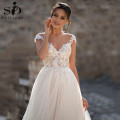 SoDigne Lace Wedding Dresses 2020 V Neck Capped Sleeves Appliques Bridal Gowns A Line Princess Wedding Gown Robe De Mariee