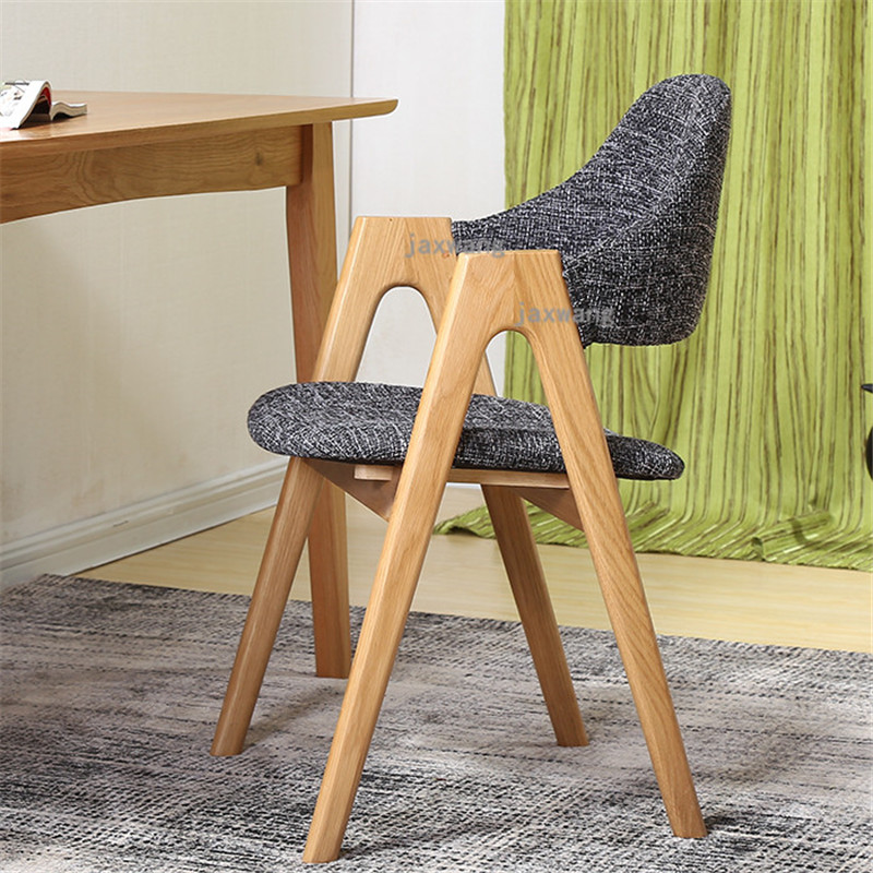 Nordic Solid Wood Backrest Dining Chairs Fabric Casual Makeup Nail Chair Bedroom Furniture Modern Hotel Dining Room Chairs