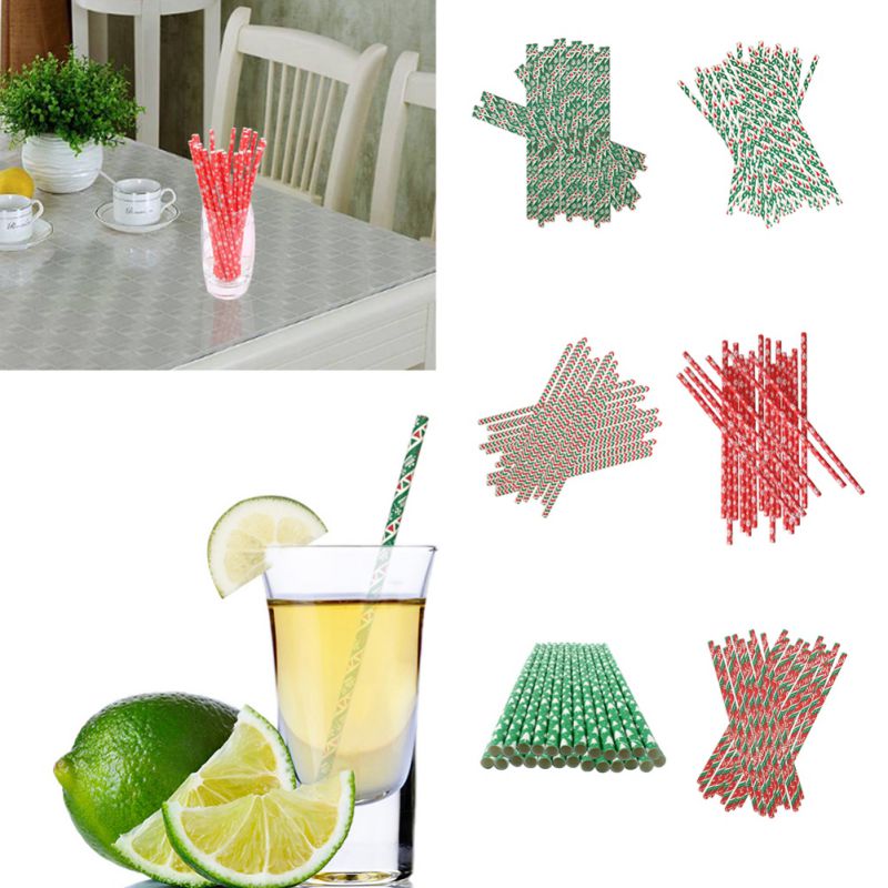 25pcs Disposable Christmas Design Drinking Straws Biodegradable Paper Straws For Holiday Wedding Birthday Party Supplies