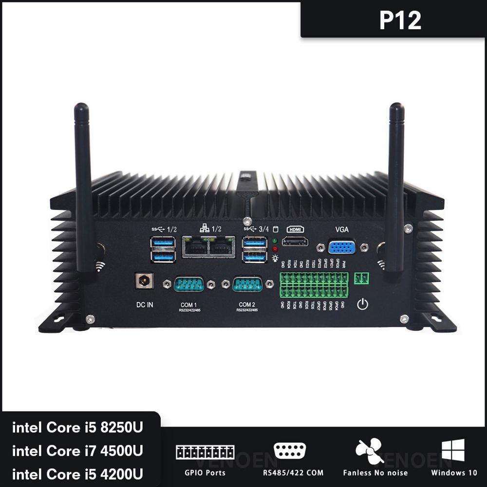 Rugged Mini pc server core i7 i5 8250U 8350U industrial fanless computer RS232/422/485 COM 2 gigabit lan thin client i5 4200U