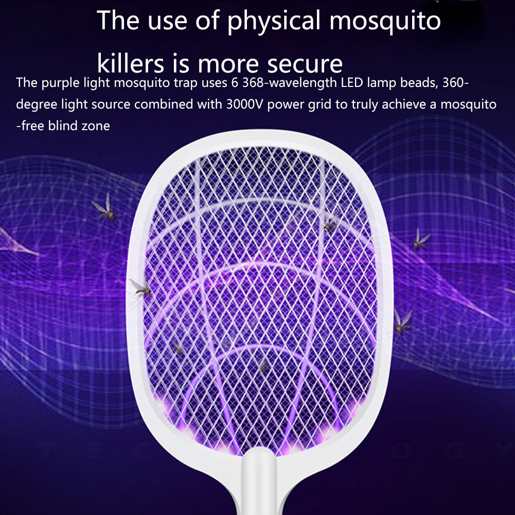 Wasp Insect Trap Home Bug Zapper Electric Racket 3000V Handheld Mosquito Swatter Killer Lamp Fruit Fly 2 In 1 Rechargeable Night