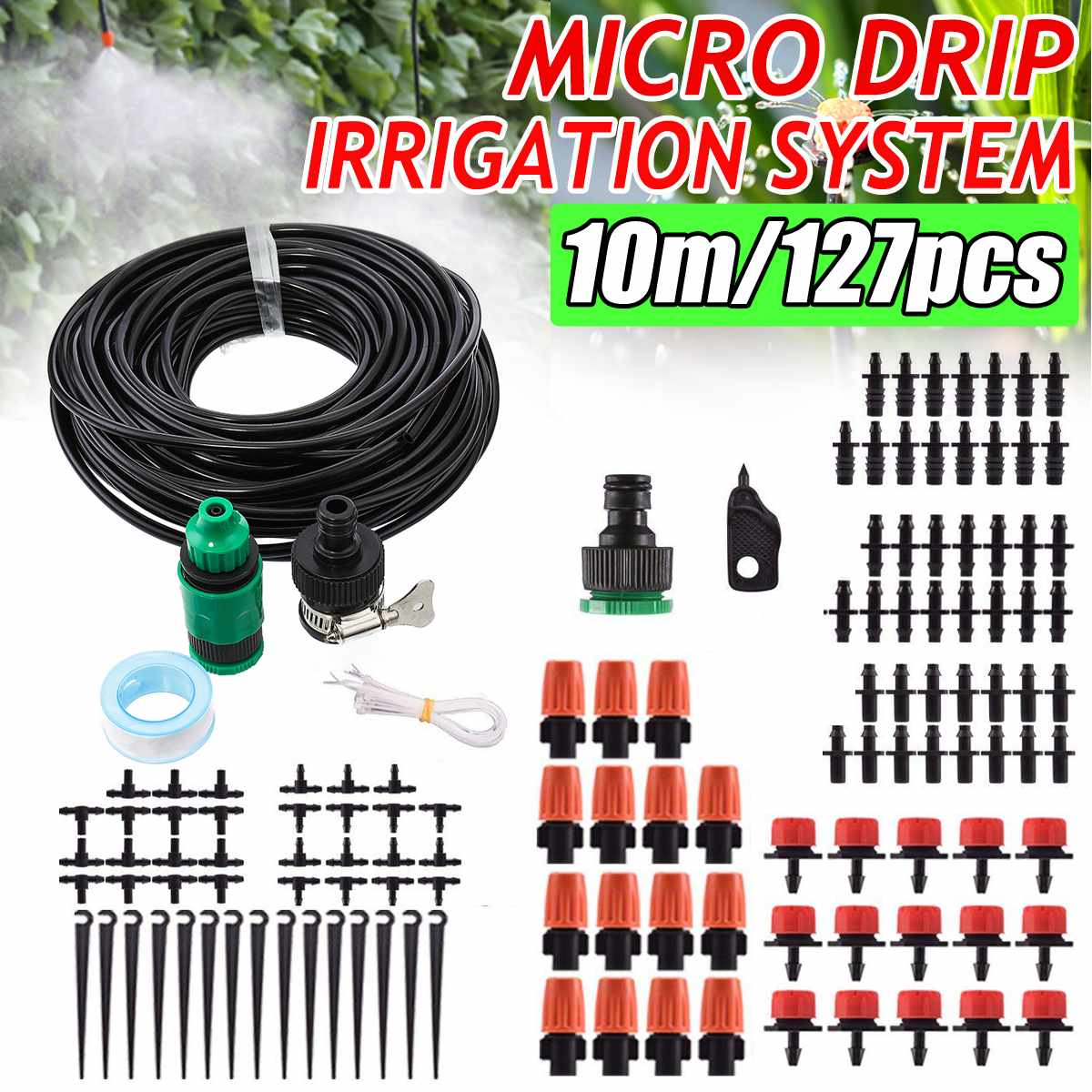 10m/5m Garden irrigation system Drip Irrigation System Automatic Watering Hose Micro Drip Watering Kits with Adjustable Drippers