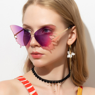 2020 Butterfly Rimless Sunglasses Women Ocean Lens Sun Glasses Oversize Fashion Metal Shades Sunglasses UV400 Glasses Oculos