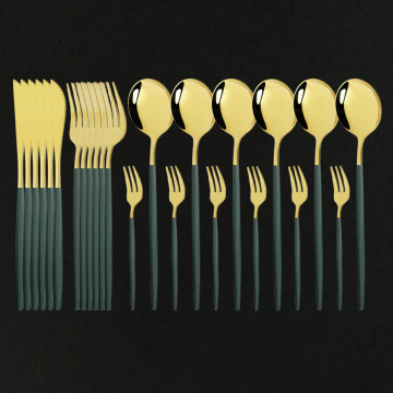 24Pcs Green Gold Cutlery Set Mirror Dinnenrware Set Stainless Steel Flatware Dinner Knife Fork Spoon Cakefork For Home