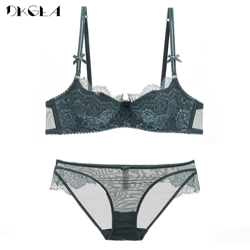 Brand Comfortable Thin Cotton Brassiere Green Sexy Bra And Panties Set Lace Lingerie Embroidery Women Underwear Set High Quality