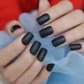 Black False Nail Solid Matte Finish Faux Nails Medium Square Plastic Artificial Fingernails with Adhesive Tabs 24Ct