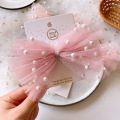 2020 New Korean Sweet Girl Beautiful Colorful Imitation Pearl Yarn Bow Duckbill Clip Children Fashion Hairpins Hair Accessories