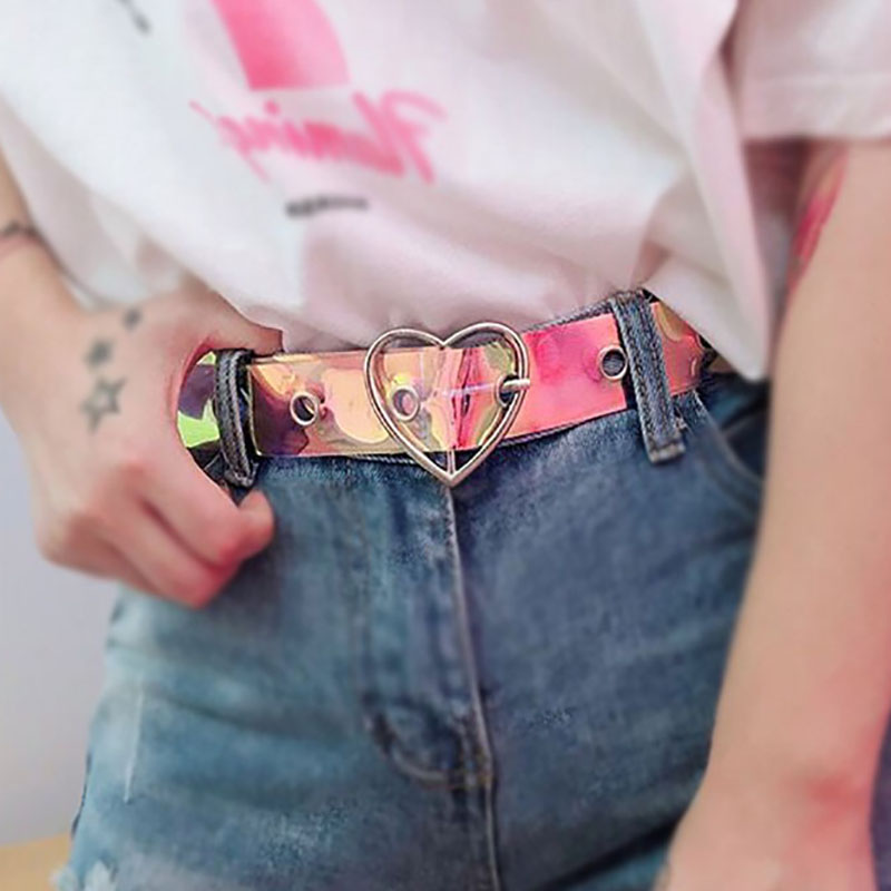 Women Belts Punk Laser Colorful Transparent PVC Strap for Jeans Trouser Heart Buckle Female Harajuku Ladies Fashion Waistband