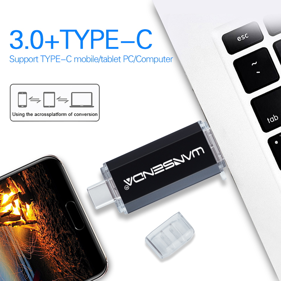 Wansenda OTG USB Flash Drive USB 3.0 + Type-C Pen Drive 512GB 256GB 128GB 64GB 32GB 2 in 1 Pendrive for PC/Android with Type C