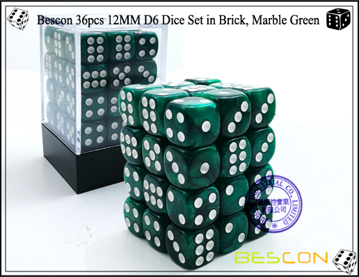 Bescon 36pcs 12MM D6 Dice Set in Brick, Marble Green-1