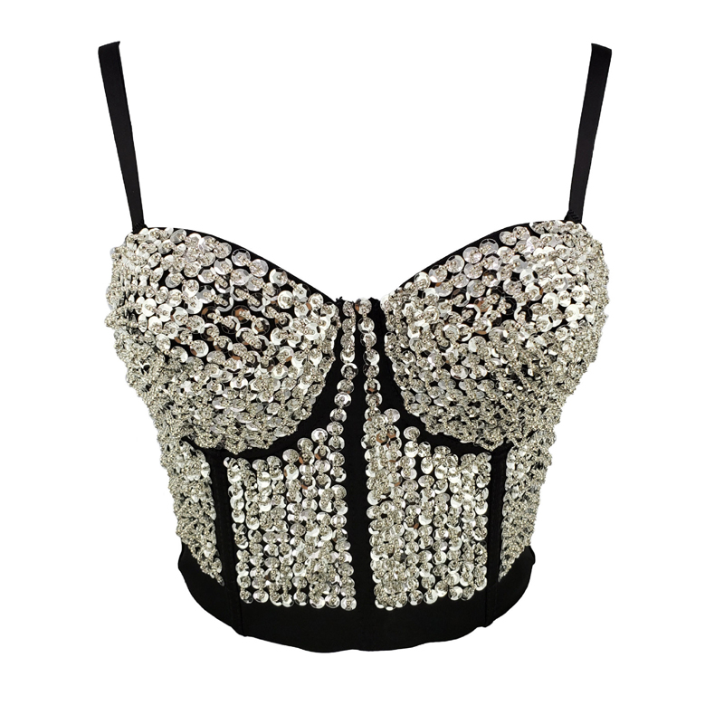 Women Jazz Dance Costume Crop Top Sequined Vest Pole Dance Bra Party Nightclub Stage Clothes Rave Outfit American Clothing 2077