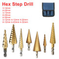 HSS Step Drill Bit Set Titanium Coated 3-12/13 4-12/20/22mm Cone Hole Cutter 1/4'' Hex Shank Core Drill Bits For Metal Wood