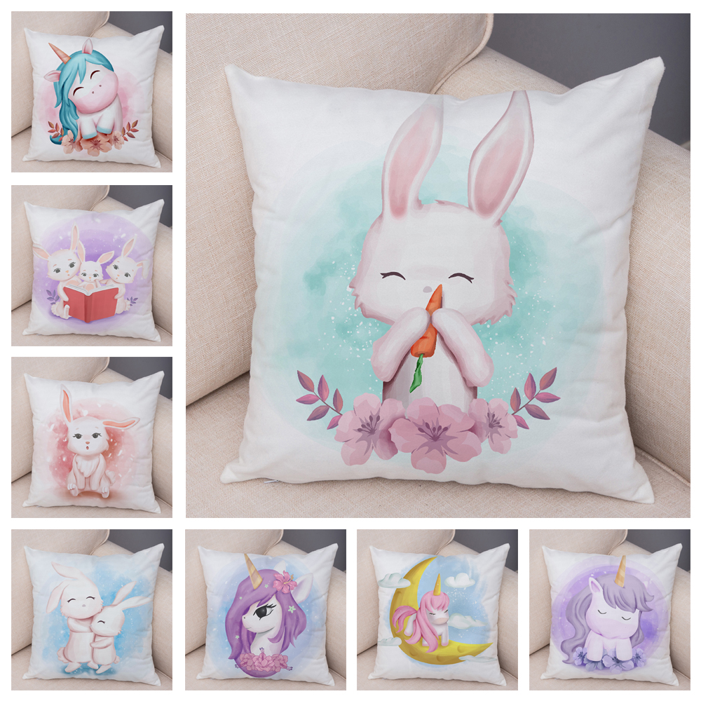 Soft Plush Lovely Cartoon Unicorn Rabbit Pillow Case for Children Room Sofa Decor Cute Animal Cushion Covers Pillocase 45X45CM