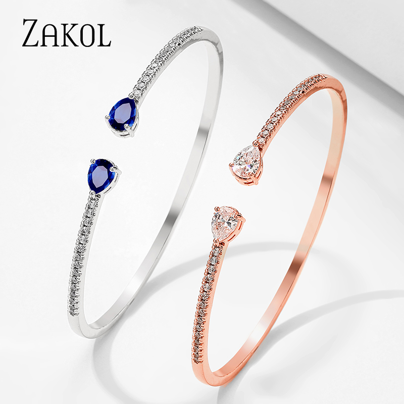 ZAKOL Luxuriously Women Wedding Party Adjustable Opening Bracelet Cubic Zirconi Bracelets Bangles Jewelry Gifts FSBP2218