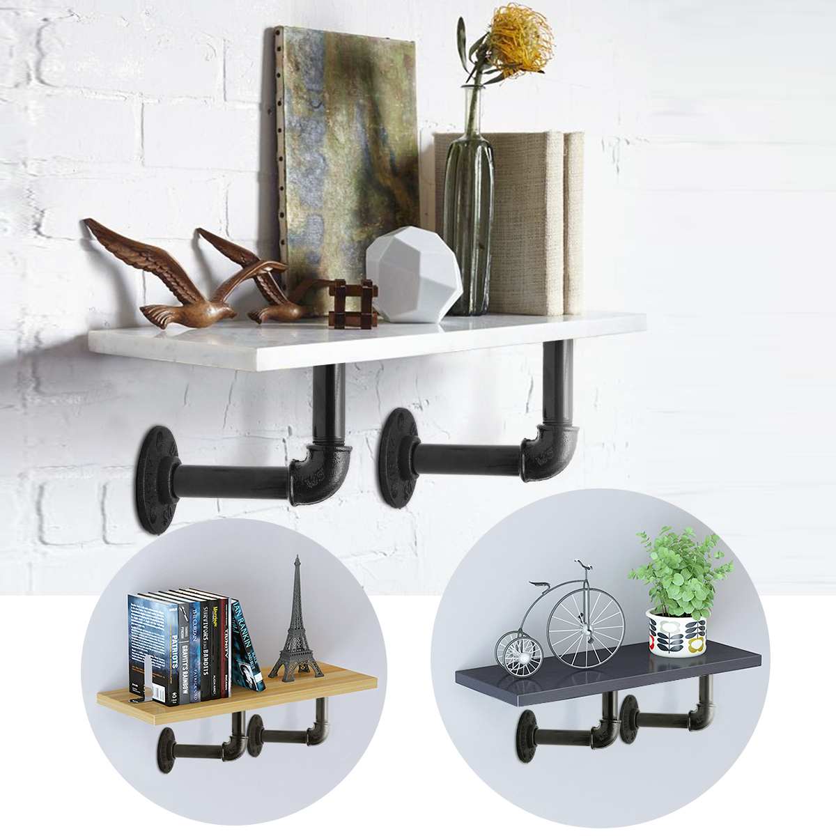 2Pcs Retro Black Iron Industrial Pipe Shelf Bracket Mounting Storage Bracket Holders Racks DIY Home Decor Support Fram Hardware